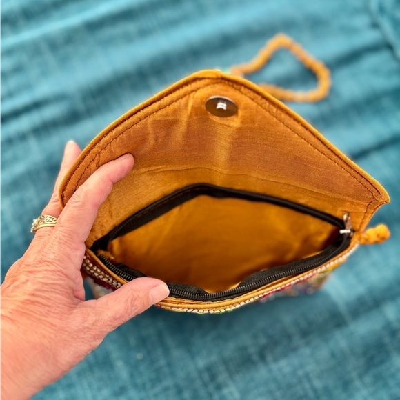 Colorful Rajasthani Embroidered Silk Crossbody/Clutch Bag - Picture 2 of 6